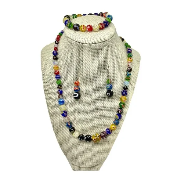Multi Color Murano Glass Necklace, Earrings & Bracelet Set - Picture 1 of 6